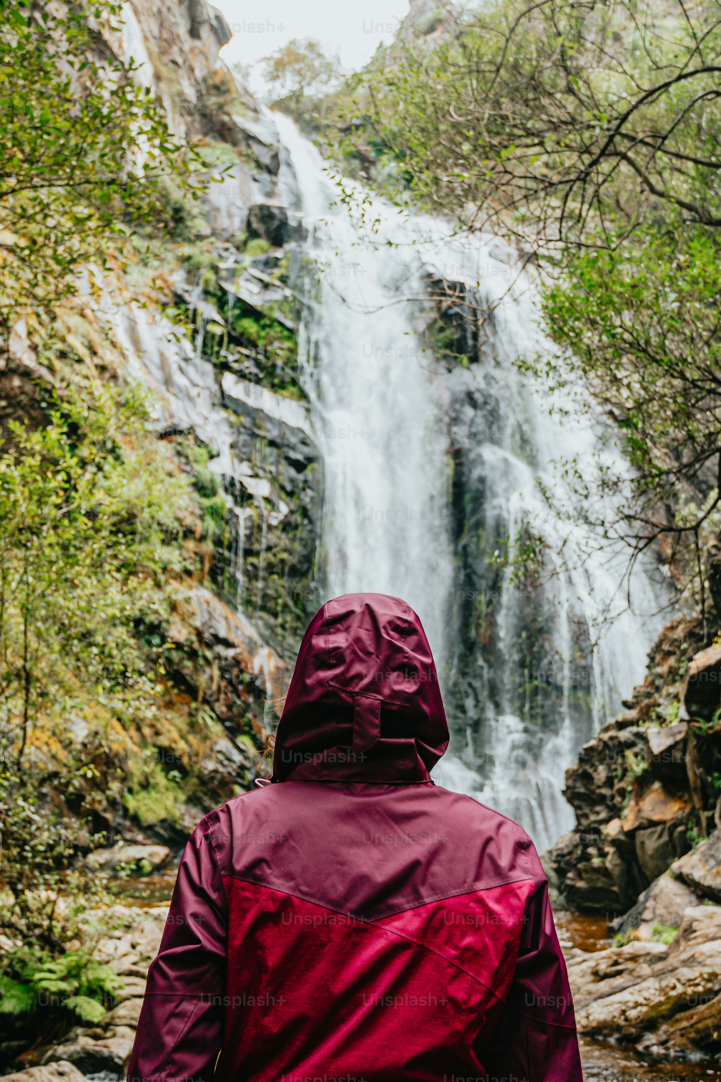 a person standing in front of a waterfall