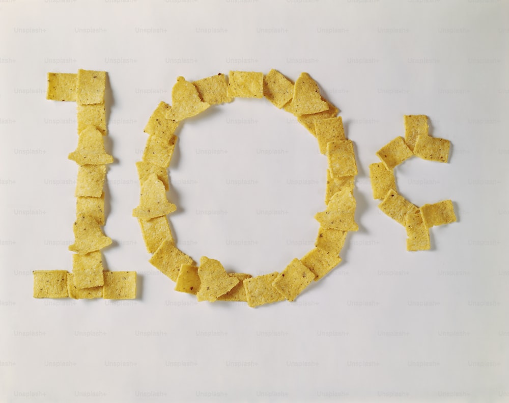 a word made out of cut up pieces of food