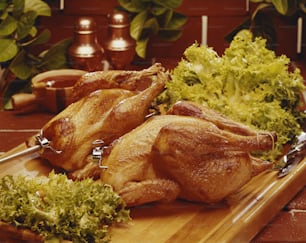 a close up of a turkey on a cutting board