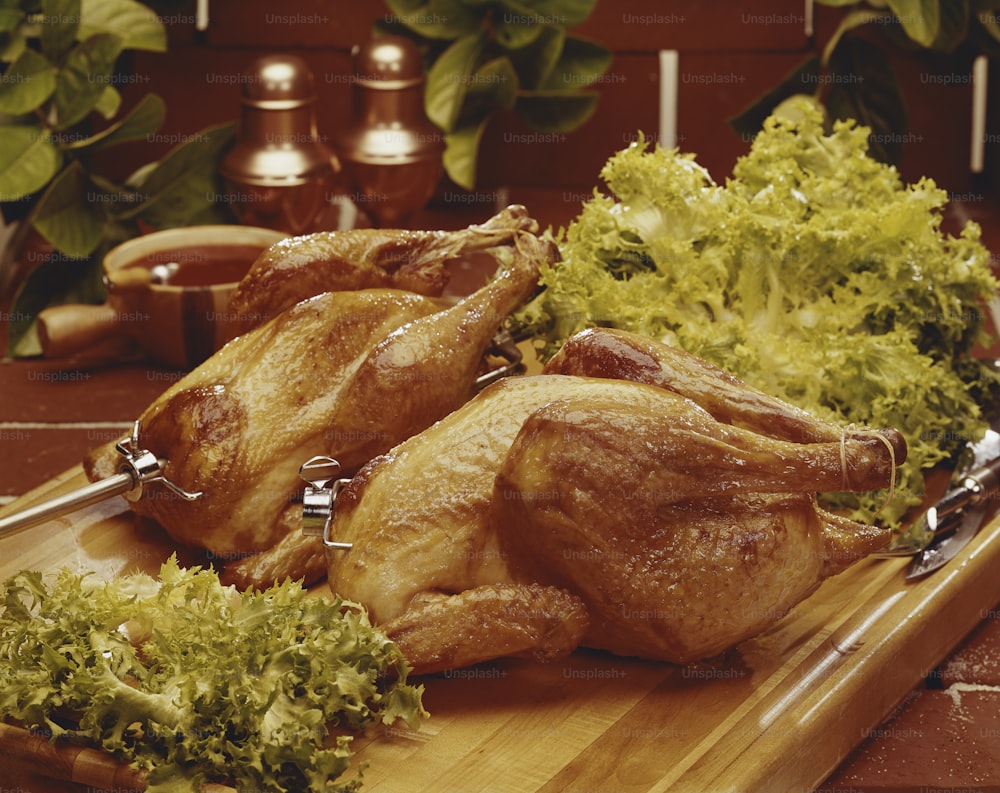 a close up of a turkey on a cutting board