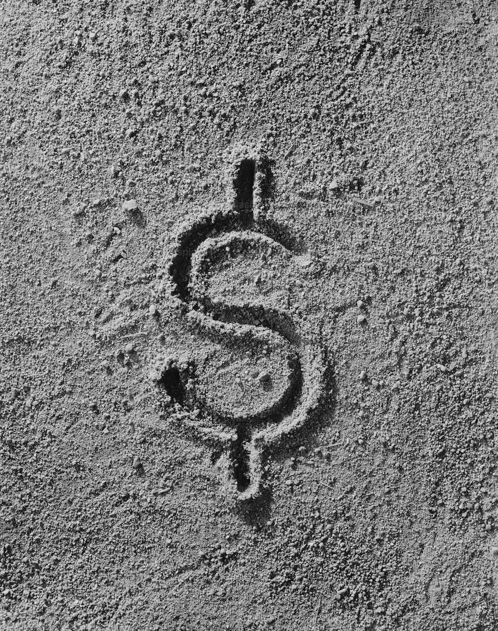 해변의 모래에 그려진 달러 기호