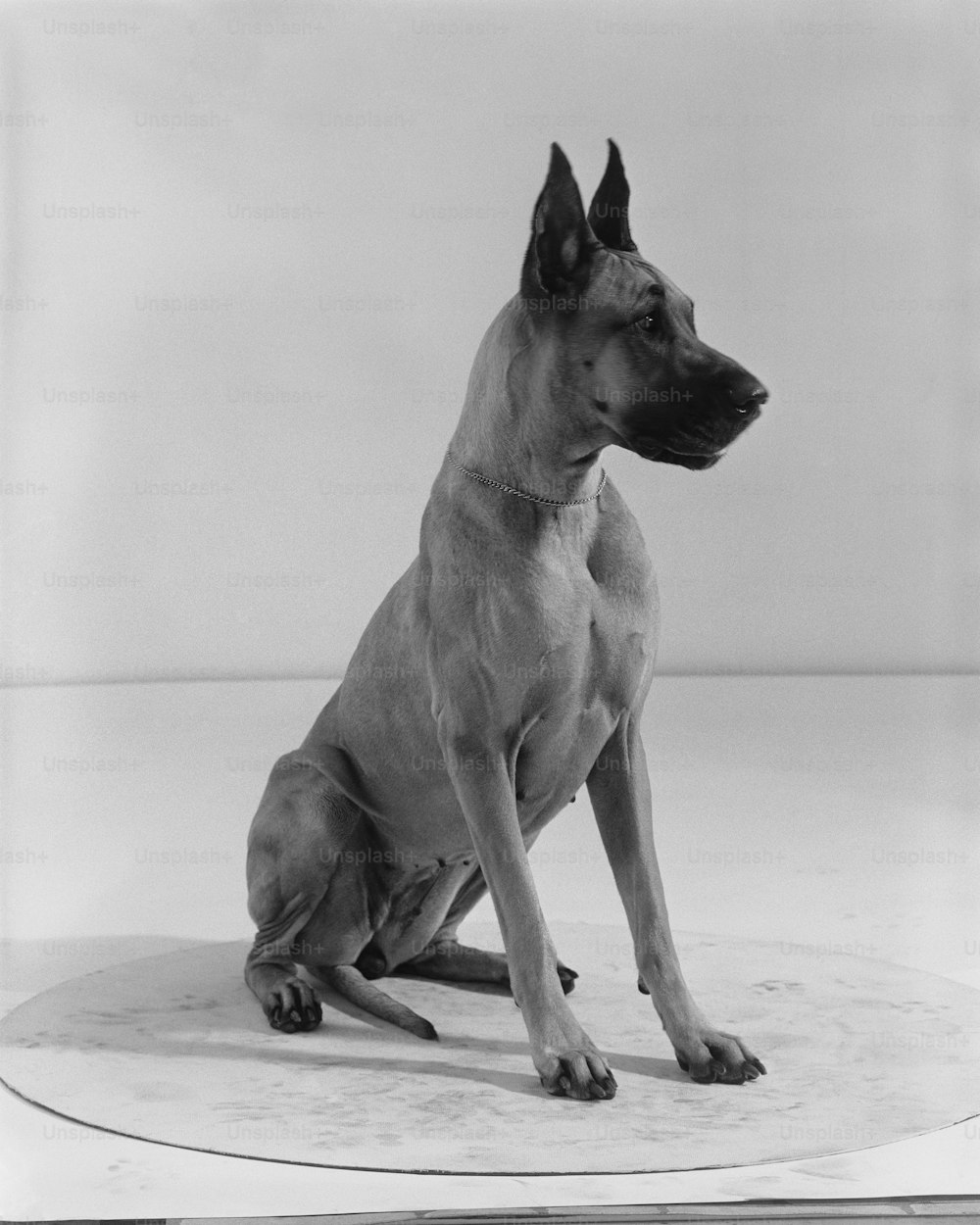 Une photo en noir et blanc d’un chien