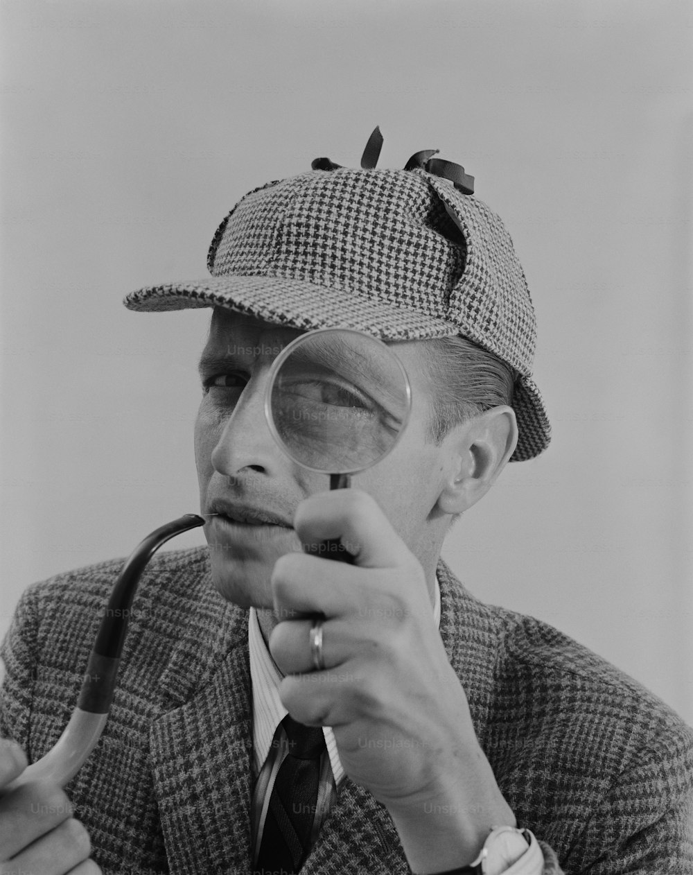 un hombre con sombrero y sosteniendo una lupa