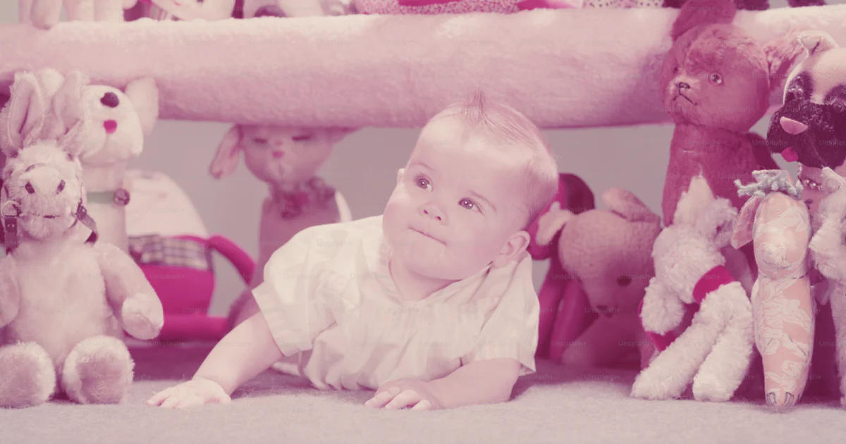 UNITED STATES CIRCA 1950s Baby Crawling Under Shelf Filled With united-states-circa-1950s-baby-crawling-under-shelf-filled-with