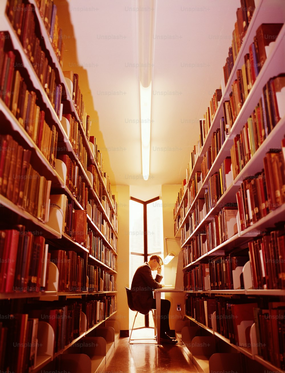 VEREINIGTE STAATEN - CA. 1960er JAHRE: Mann in Bibliothek.