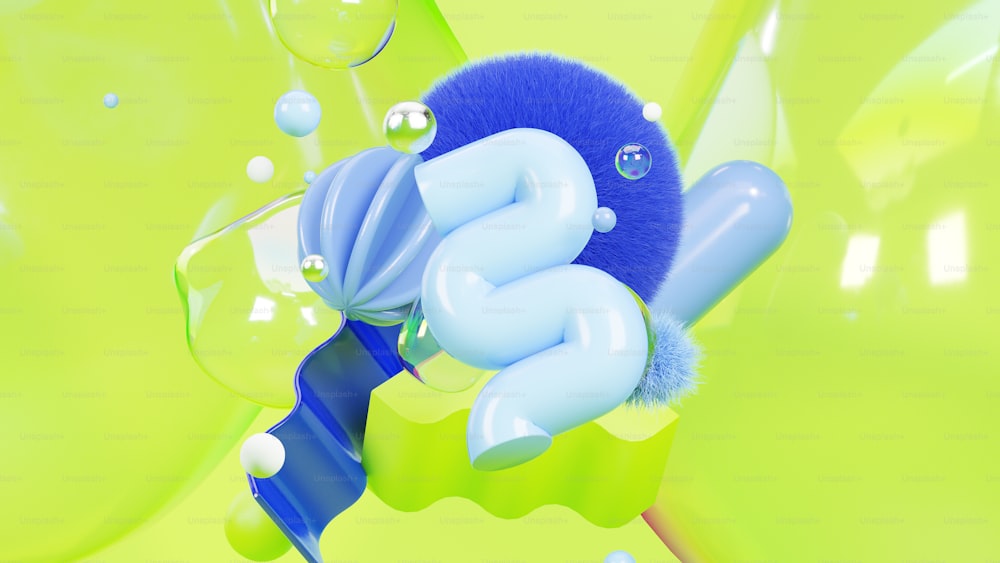 Un objeto azul y verde con burbujas y burbujas