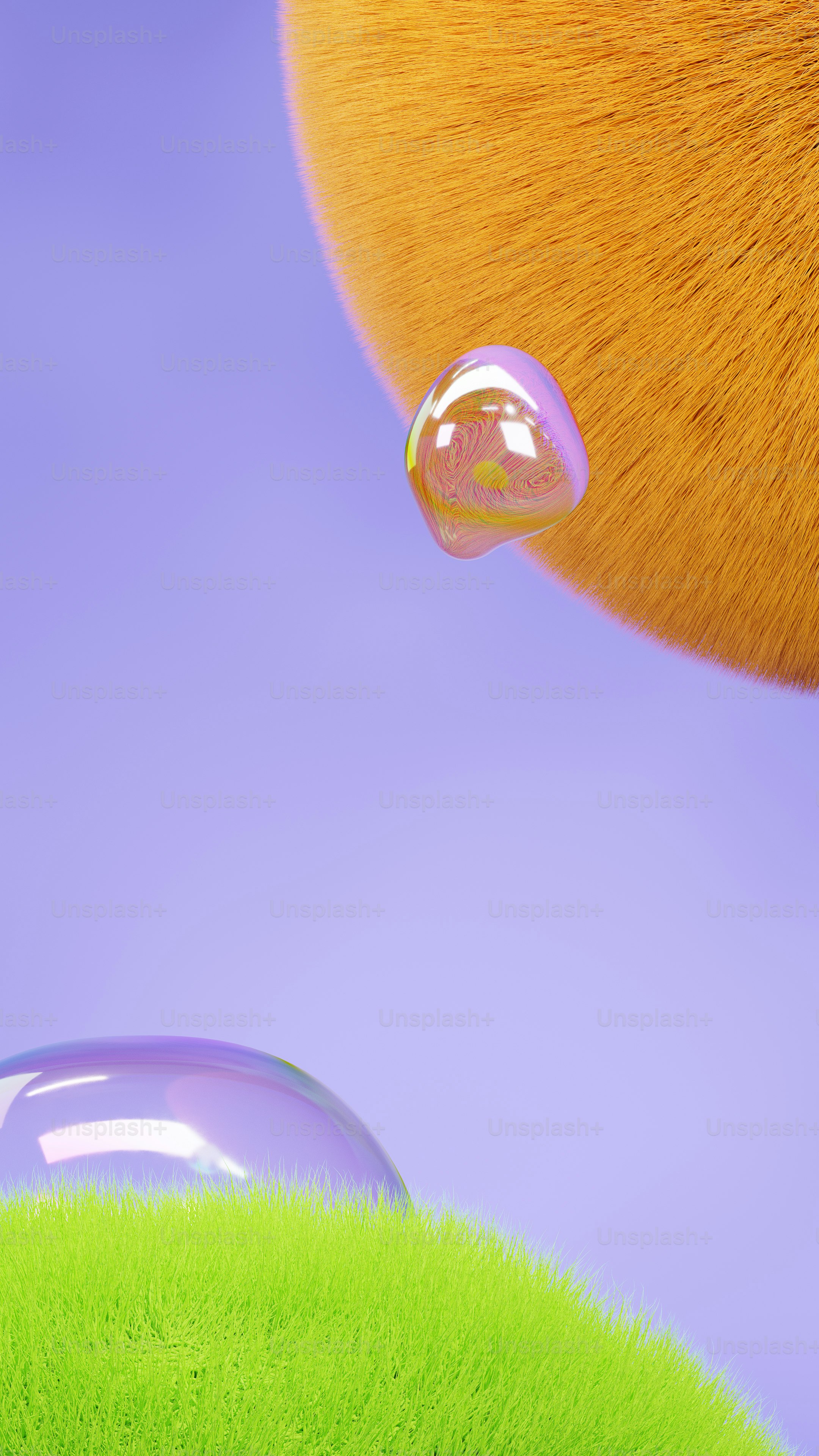 a close up of a water drop on a grass field