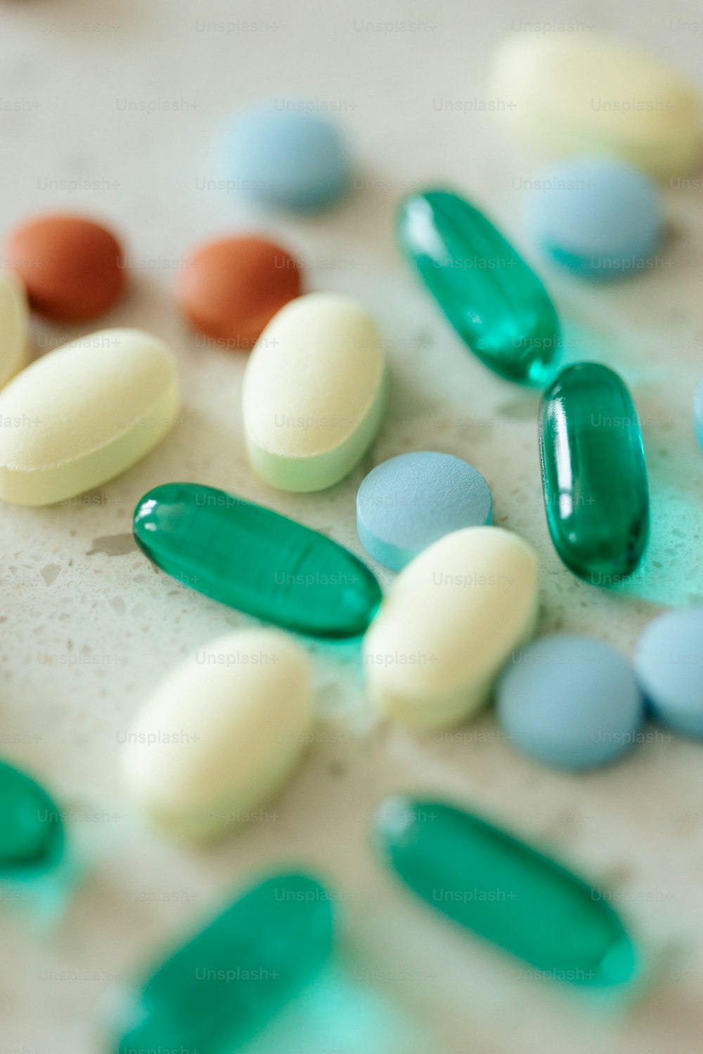 a close up of pills on a table