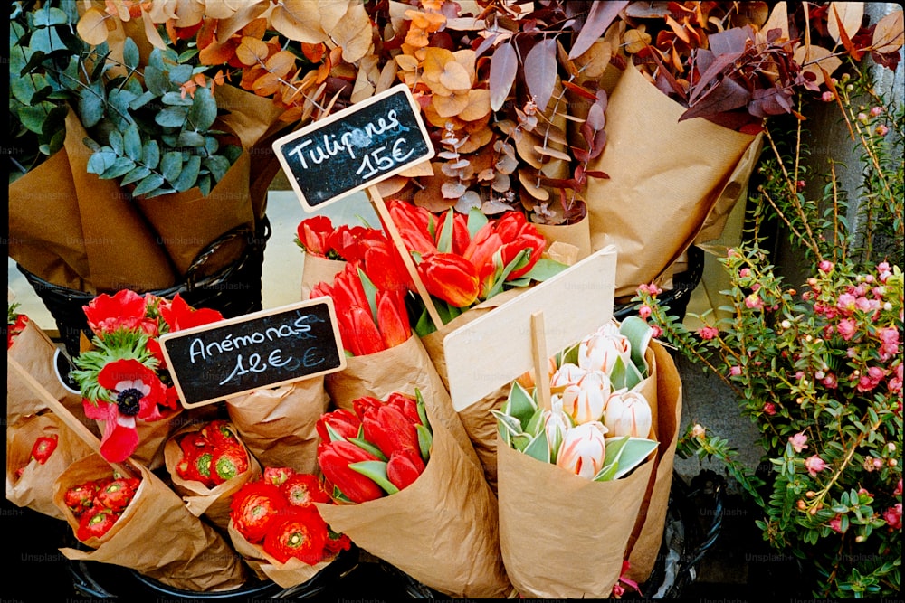 a bunch of flowers that are sitting in a basket