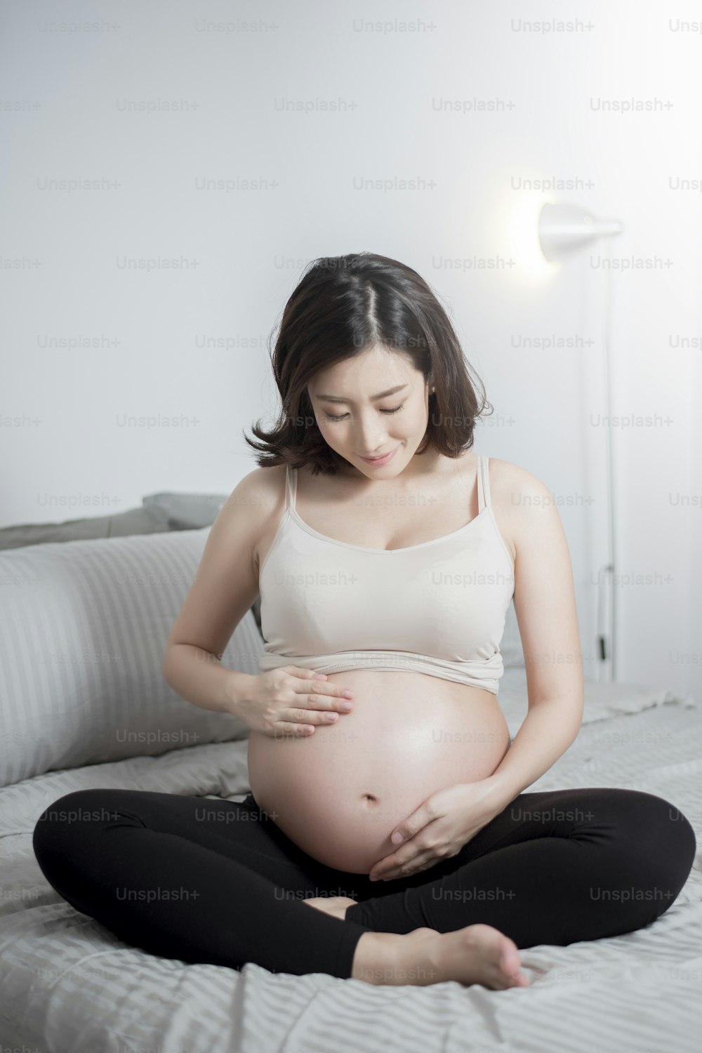 Asian Pregnant Woman Black Undershirt Sitting Stock Photo 2308894779