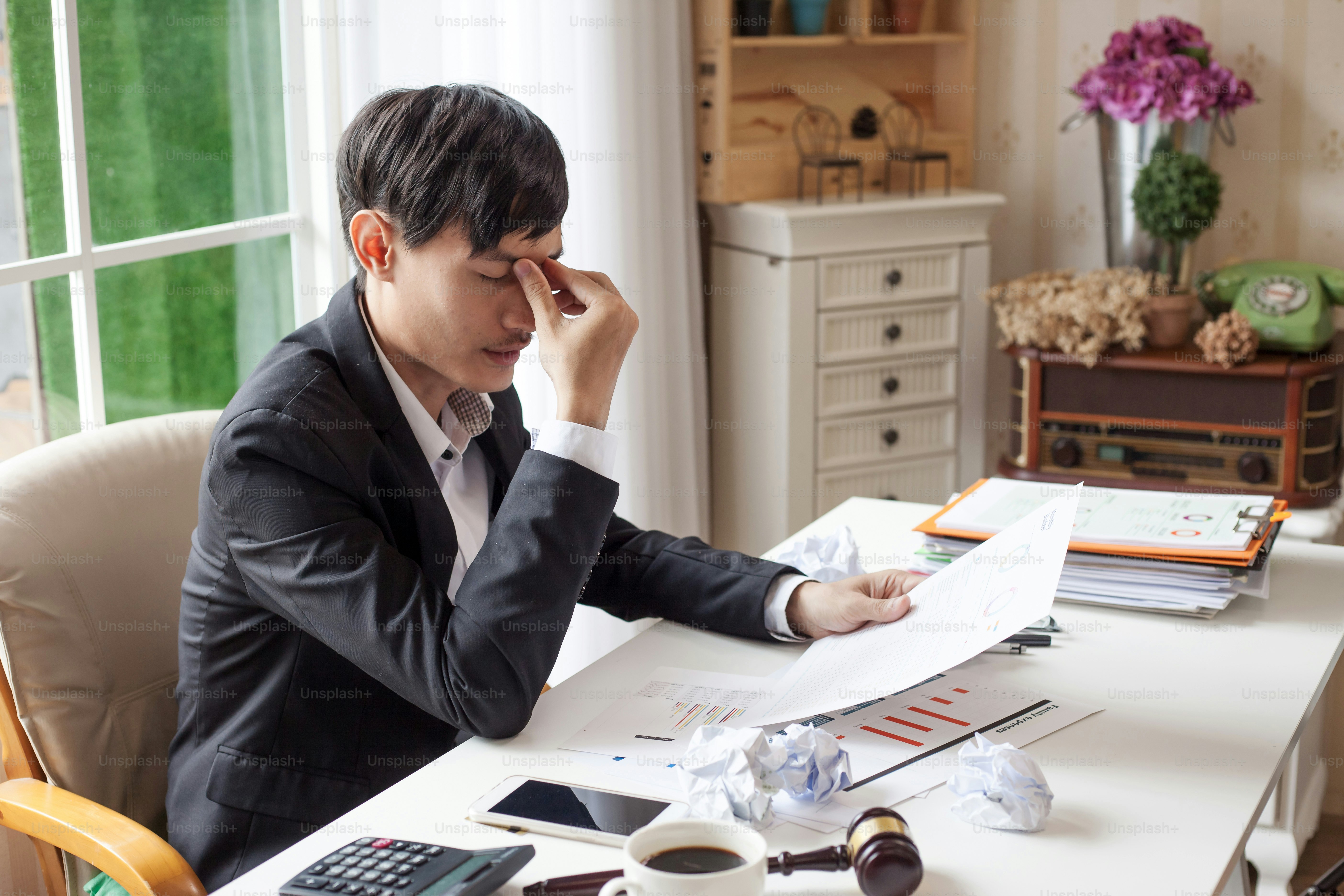 Businessman strain from work and business stresses fail.