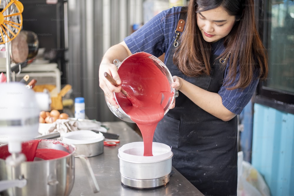 Beautiful woman is making bakery