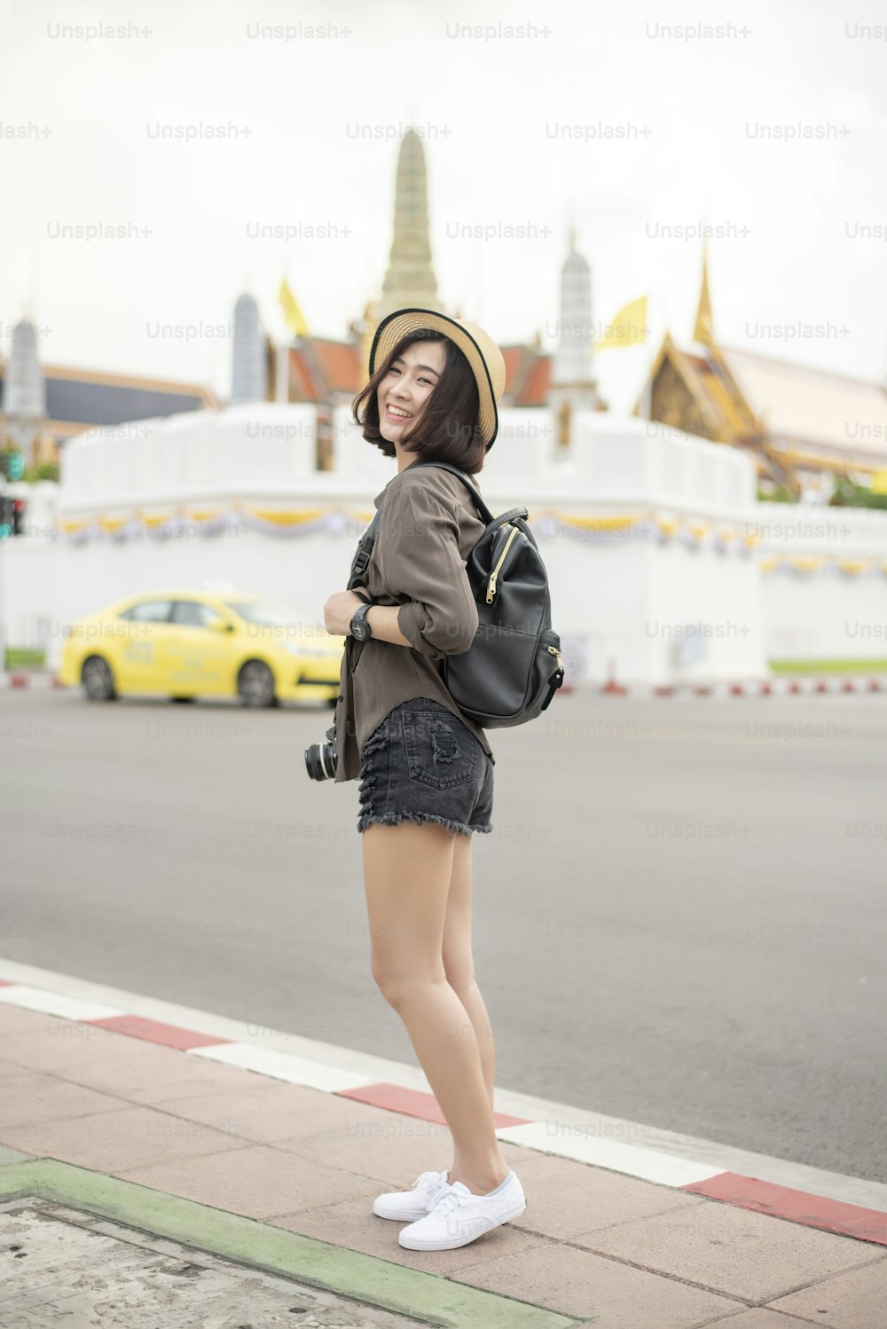 Young Asian travel woman is enjoying with beautiful place in Bangkok, Thailand