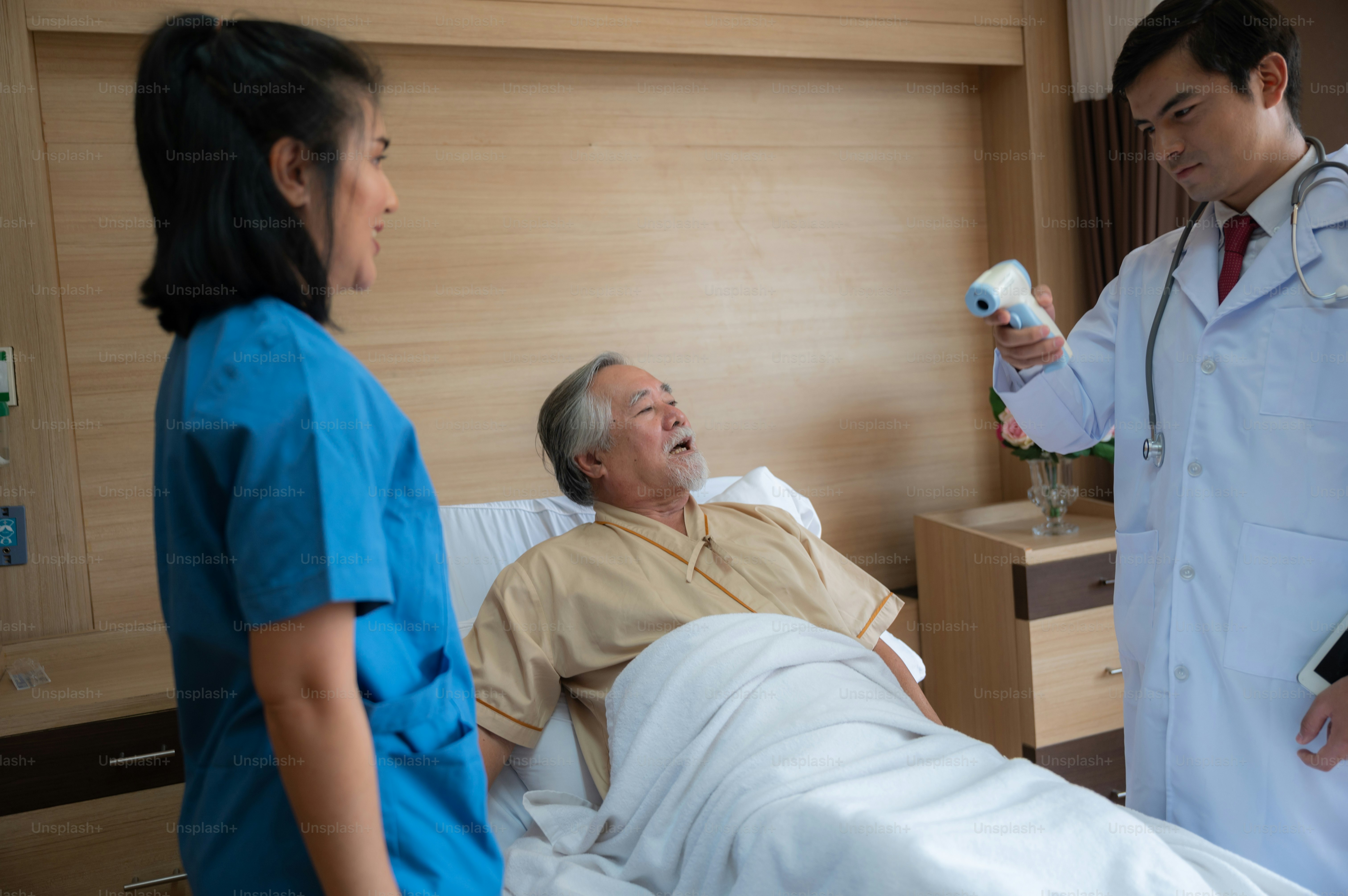 health insurance concept, Elderly patients living in hospital for medical checking by professional doctor and support by nurse, medicine health care for senior person