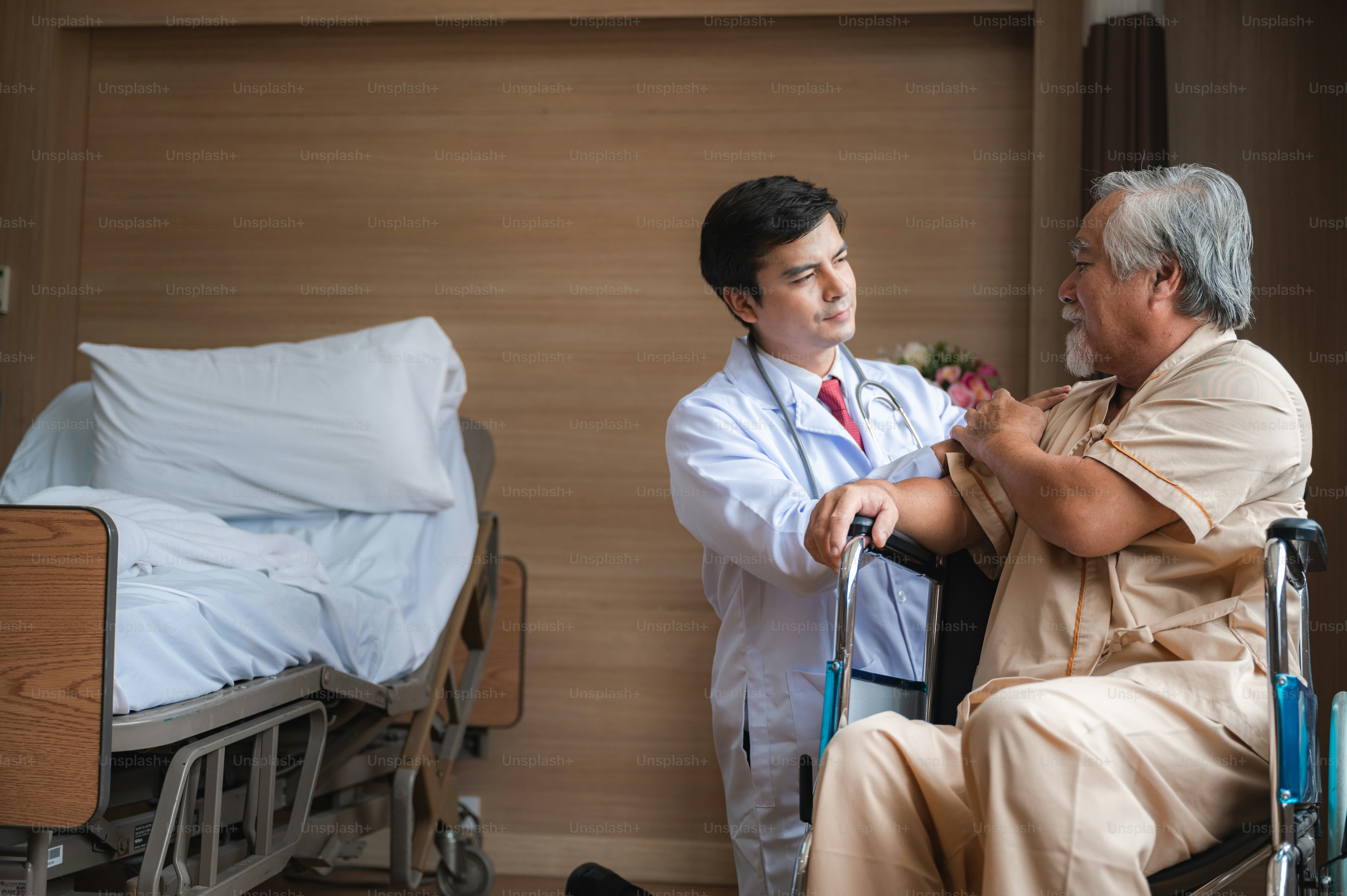 health insurance concept, Elderly patients living in hospital for medical checking by professional doctor and support by nurse, medicine health care for senior person