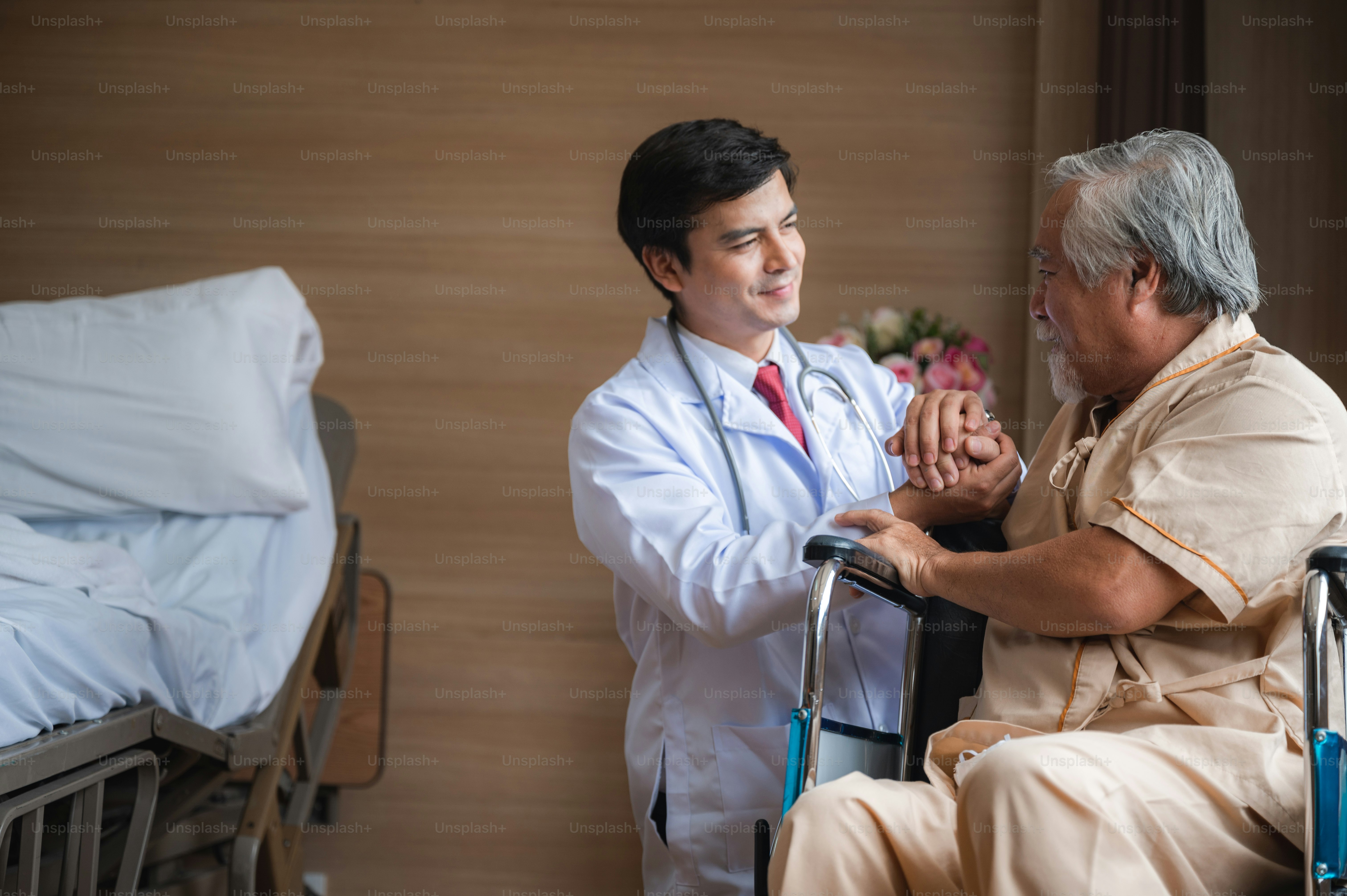 health insurance concept, Elderly patients living in hospital for medical checking by professional doctor and support by nurse, medicine health care for senior person