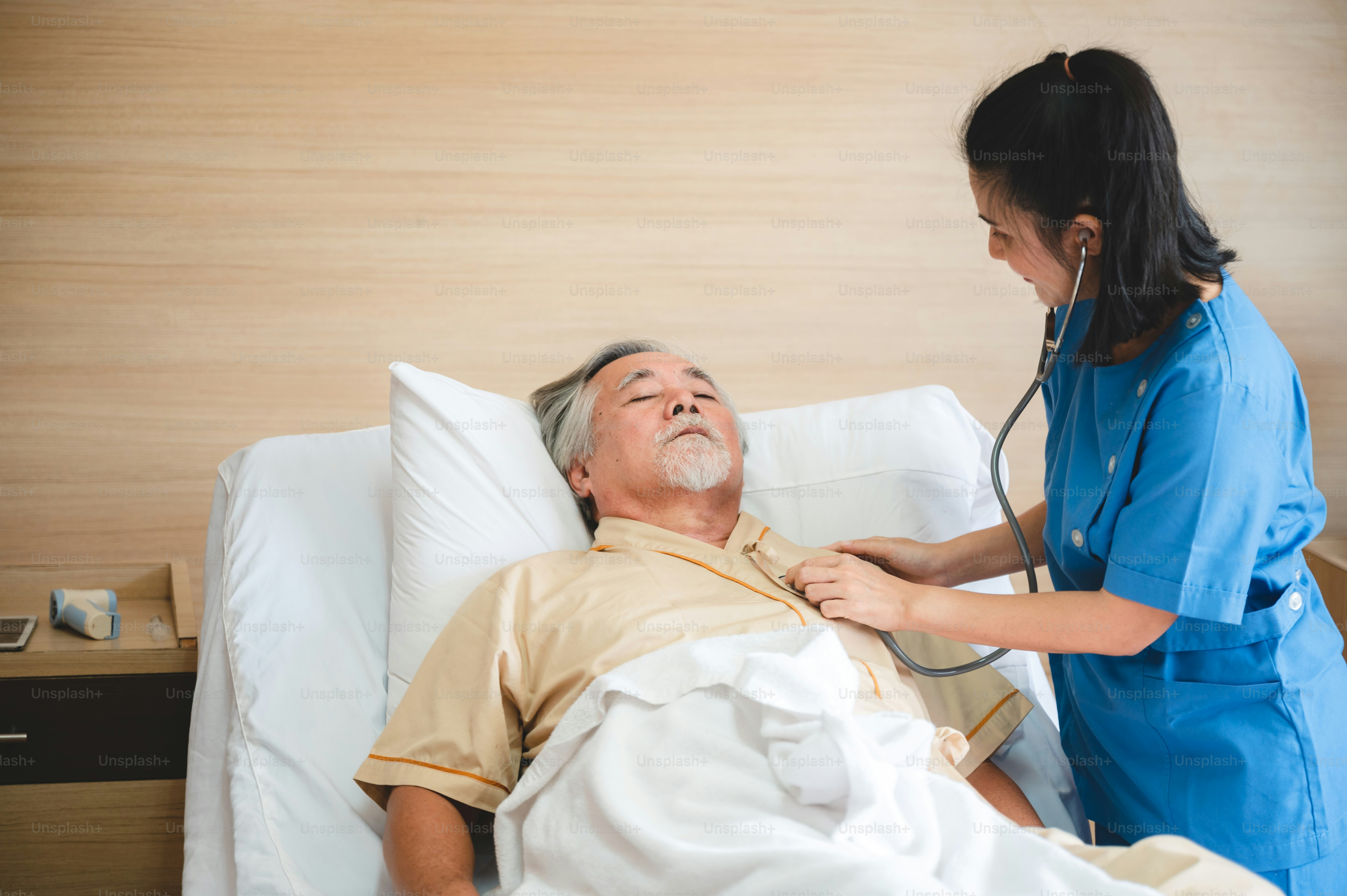 health insurance concept, Elderly patients living in hospital for medical checking by professional doctor and support by nurse, medicine health care for senior person
