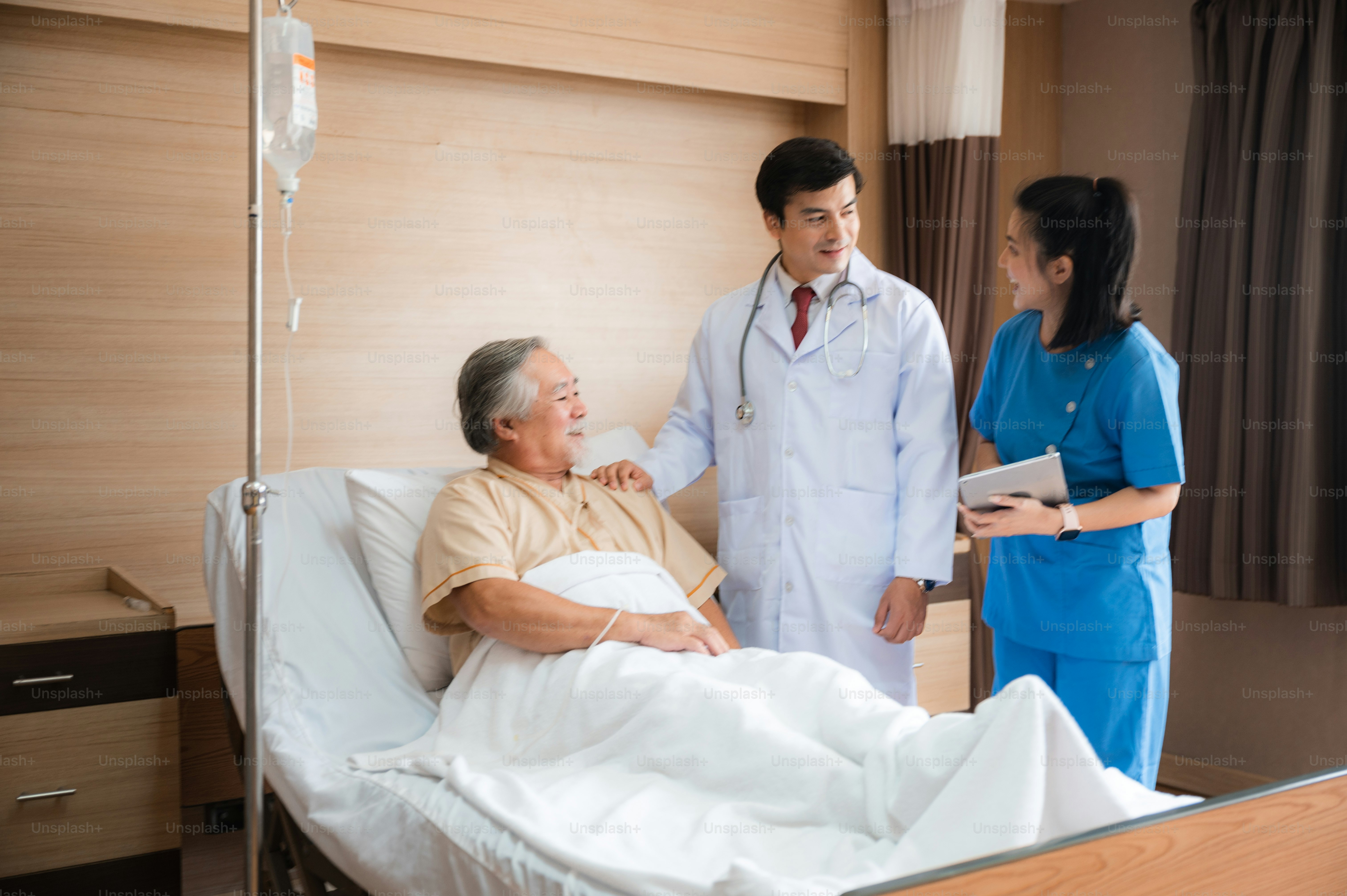 health insurance concept, Elderly patients living in hospital for medical checking by professional doctor and support by nurse, medicine health care for senior person
