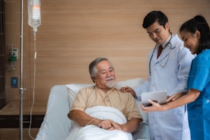 health insurance concept, Elderly patients living in hospital for medical checking by professional doctor and support by nurse, medicine health care for senior person