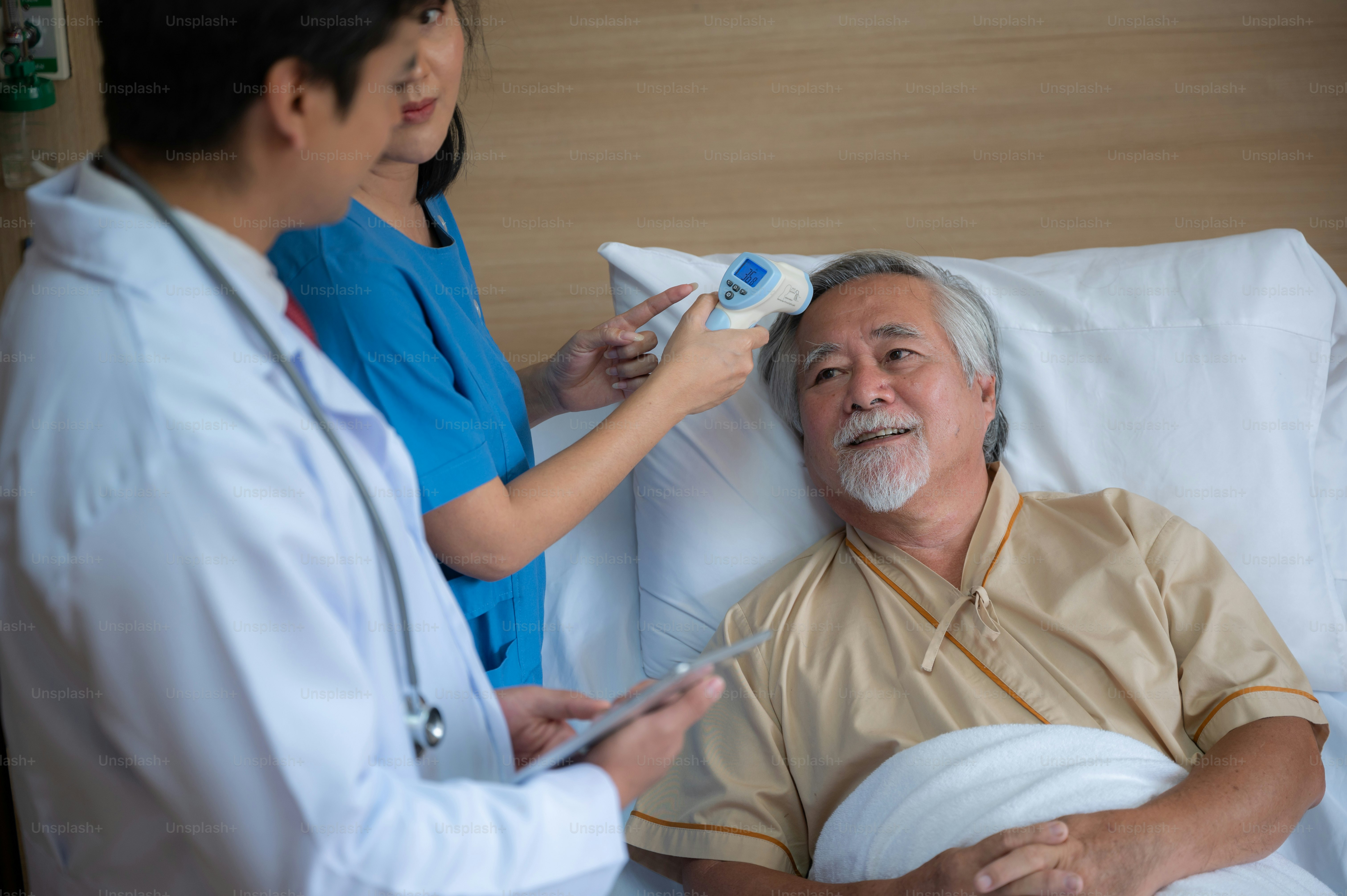 health insurance concept, Elderly patients living in hospital for medical checking by professional doctor and support by nurse, medicine health care for senior person