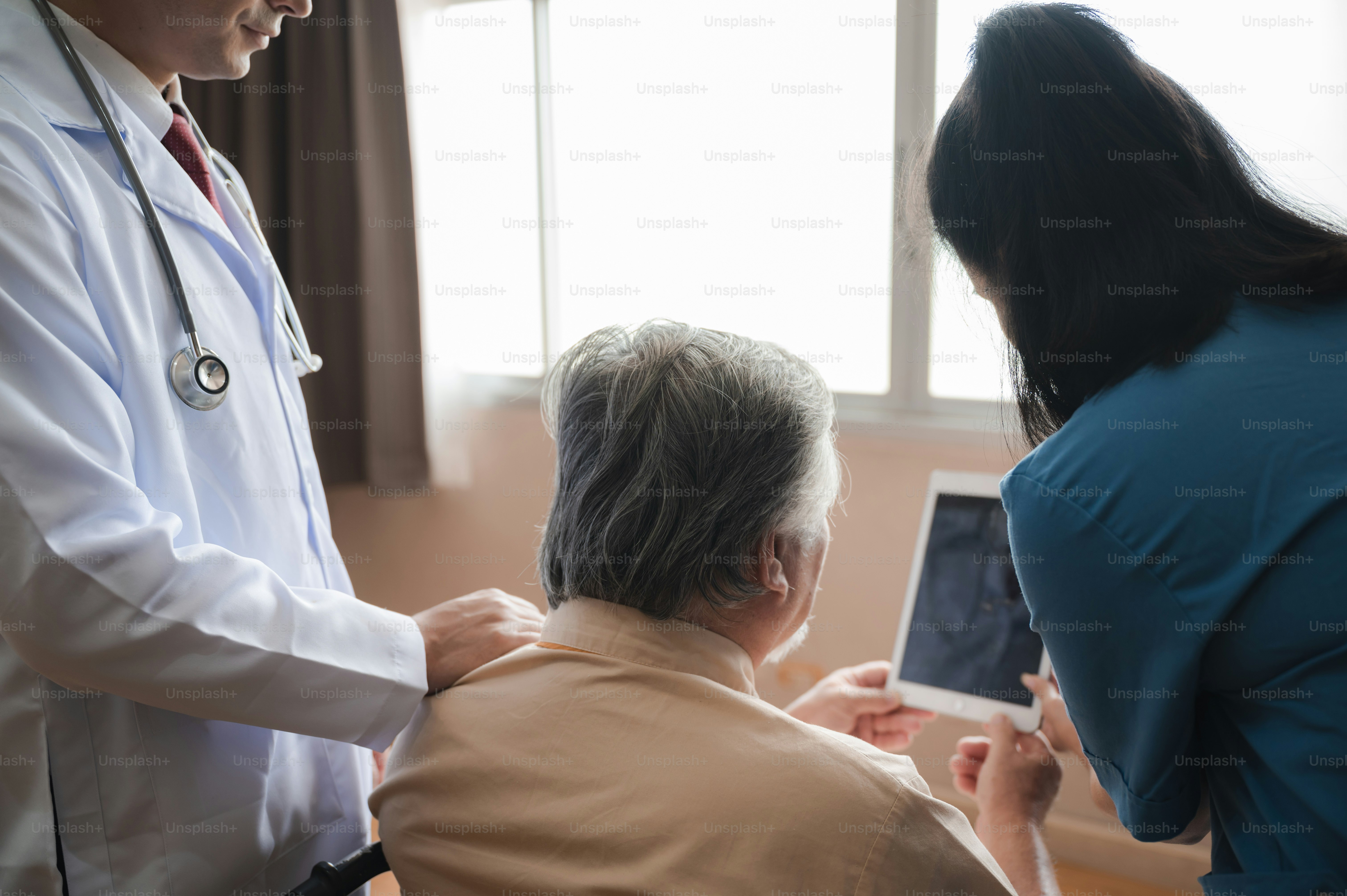 health insurance concept, Elderly patients living in hospital for medical checking by professional doctor and support by nurse, medicine health care for senior person