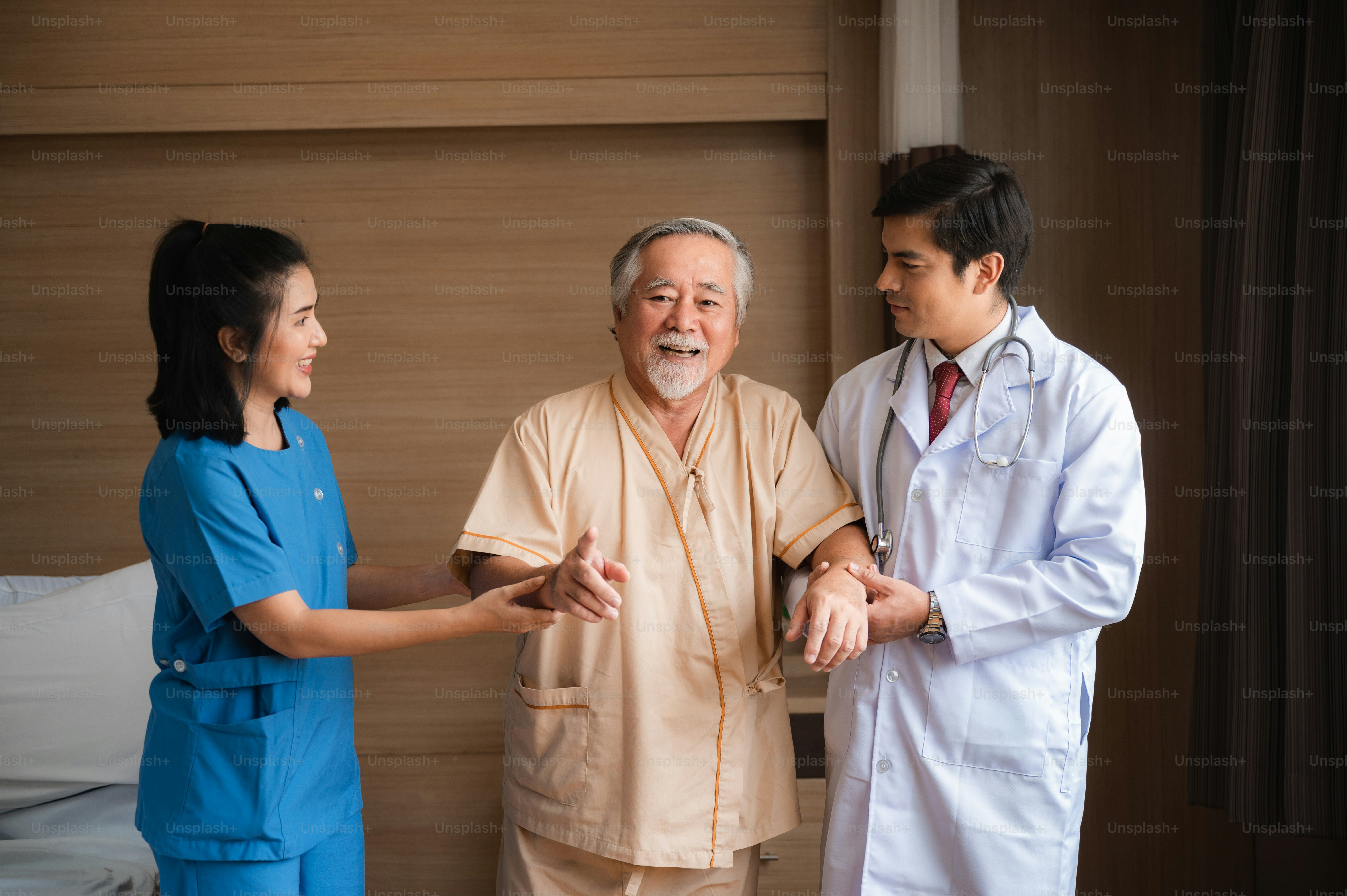 health insurance concept, Elderly patients living in hospital for medical checking by professional doctor and support by nurse, medicine health care for senior person