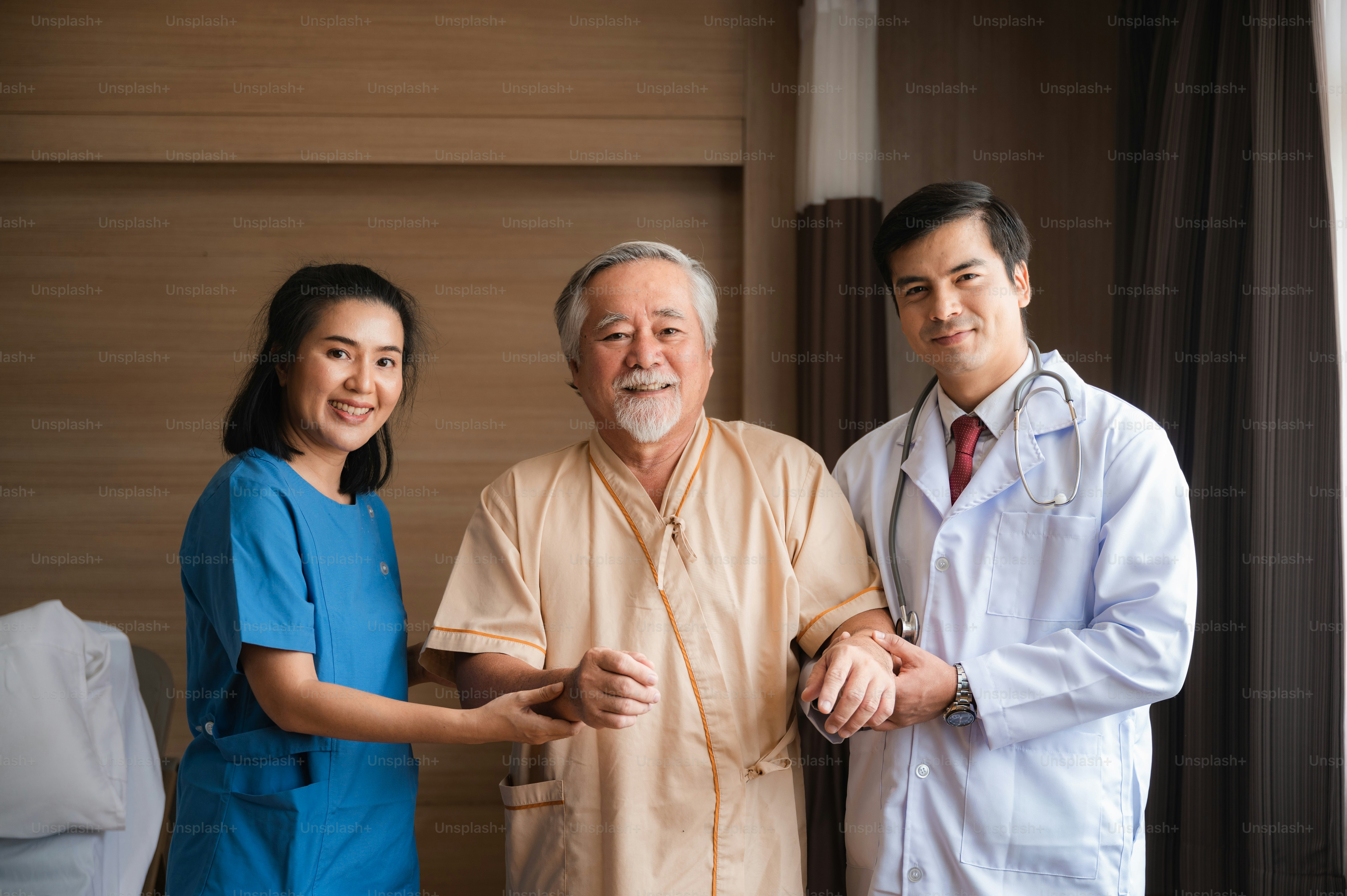 health insurance concept, Elderly patients living in hospital for medical checking by professional doctor and support by nurse, medicine health care for senior person