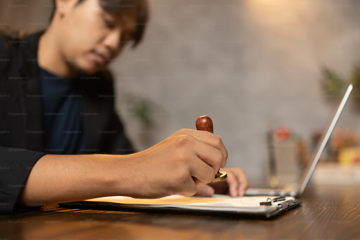 Laboratory certificate of analysis being stamped