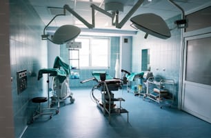 Equipment and medical devices in modern operating room in hospital