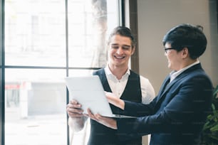 business partners meeting in modern office, coworking space