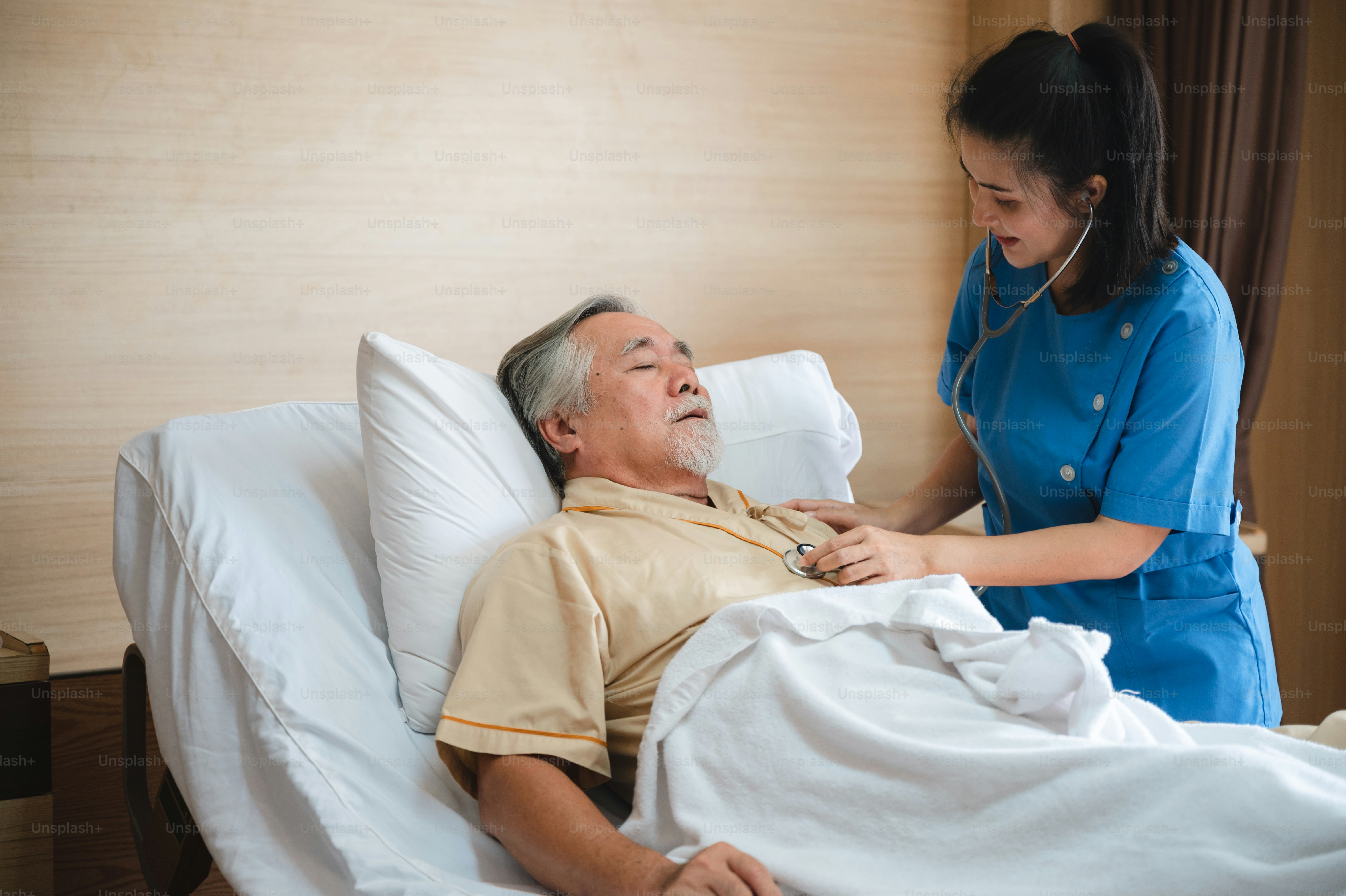 health insurance concept, Elderly patients living in hospital for medical checking by professional doctor and support by nurse, medicine health care for senior person