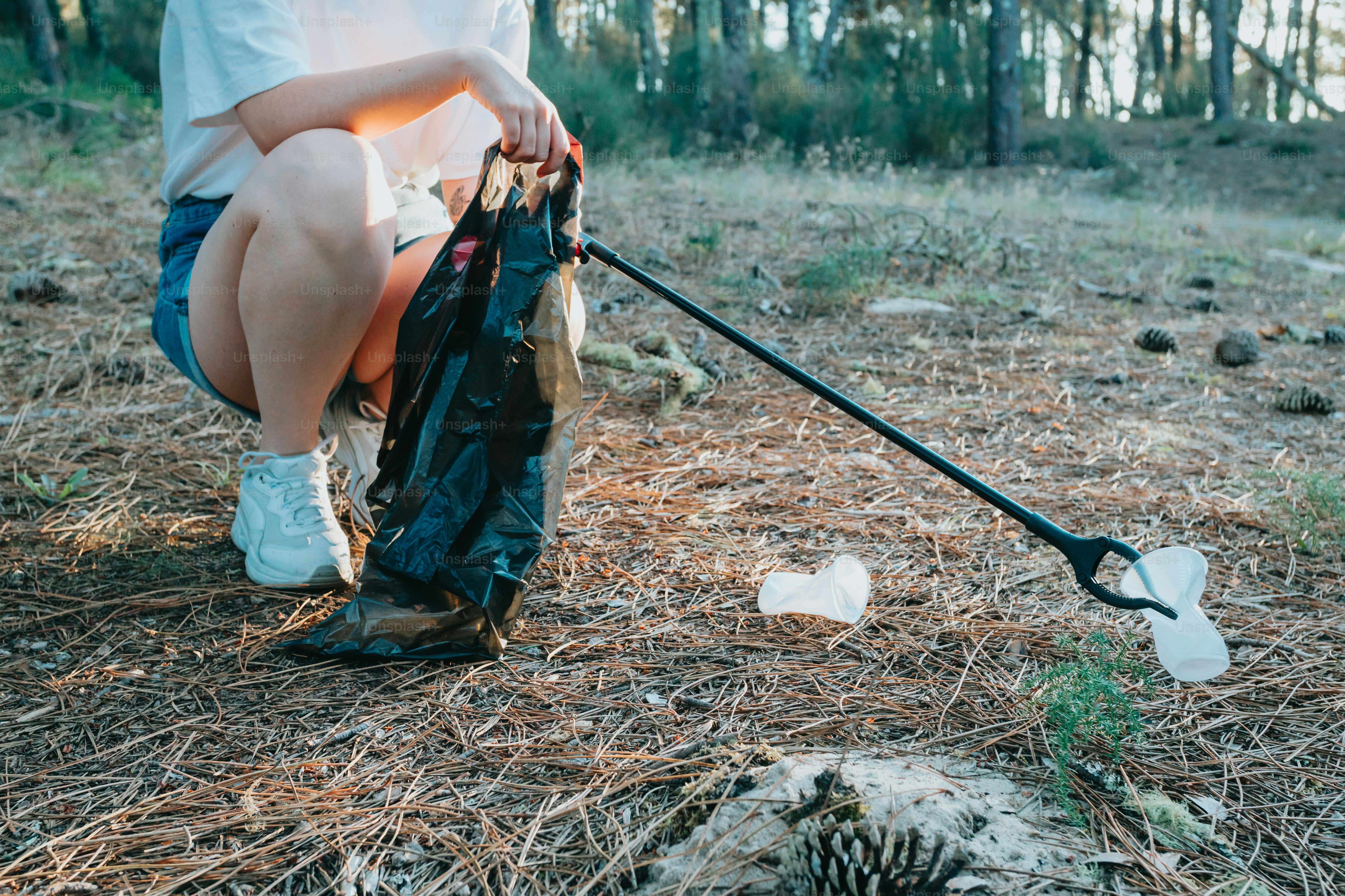 picking up litter