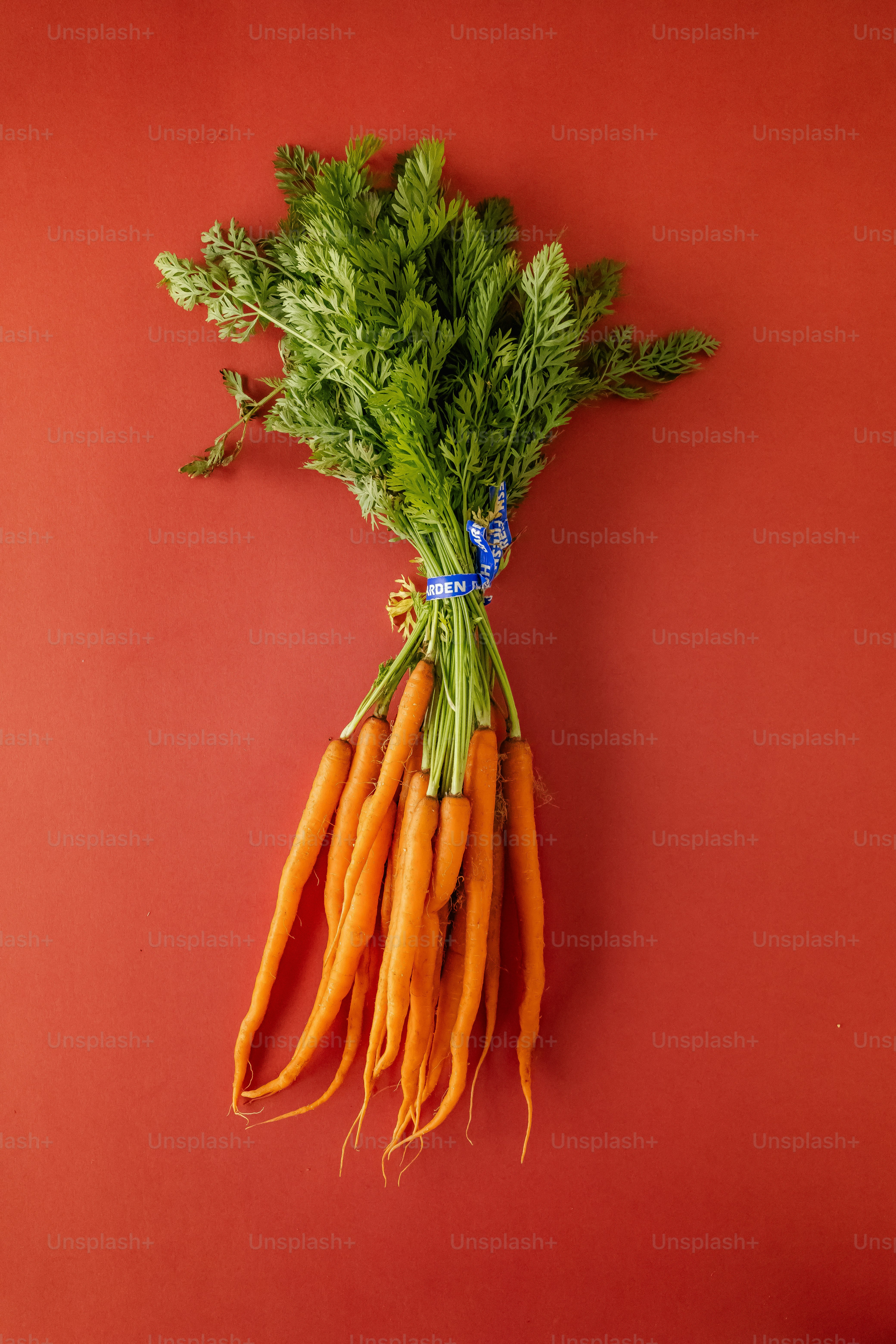ein Haufen Karotten auf einer roten Oberfläche