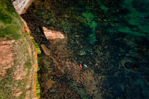 an aerial view of a body of water