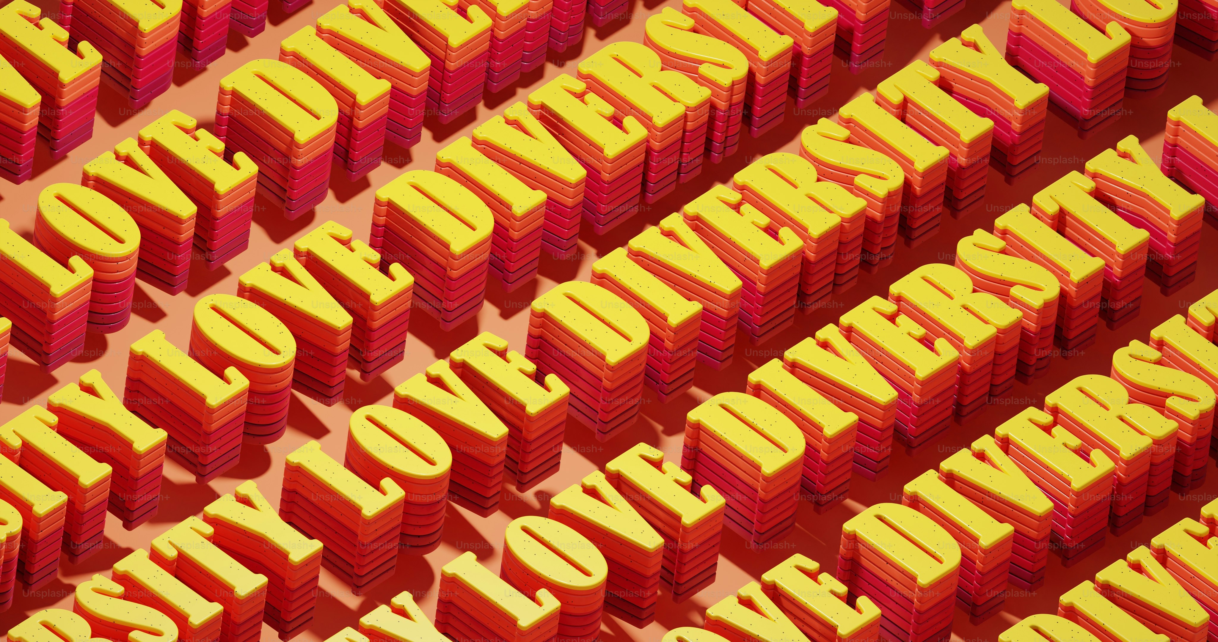 a large group of yellow and red letters