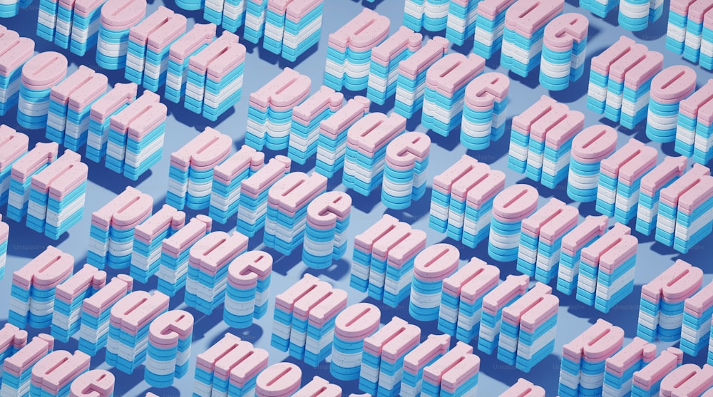 a large number of pink and blue letters
