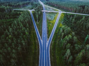 森の真ん中にある道路��の空中写真
