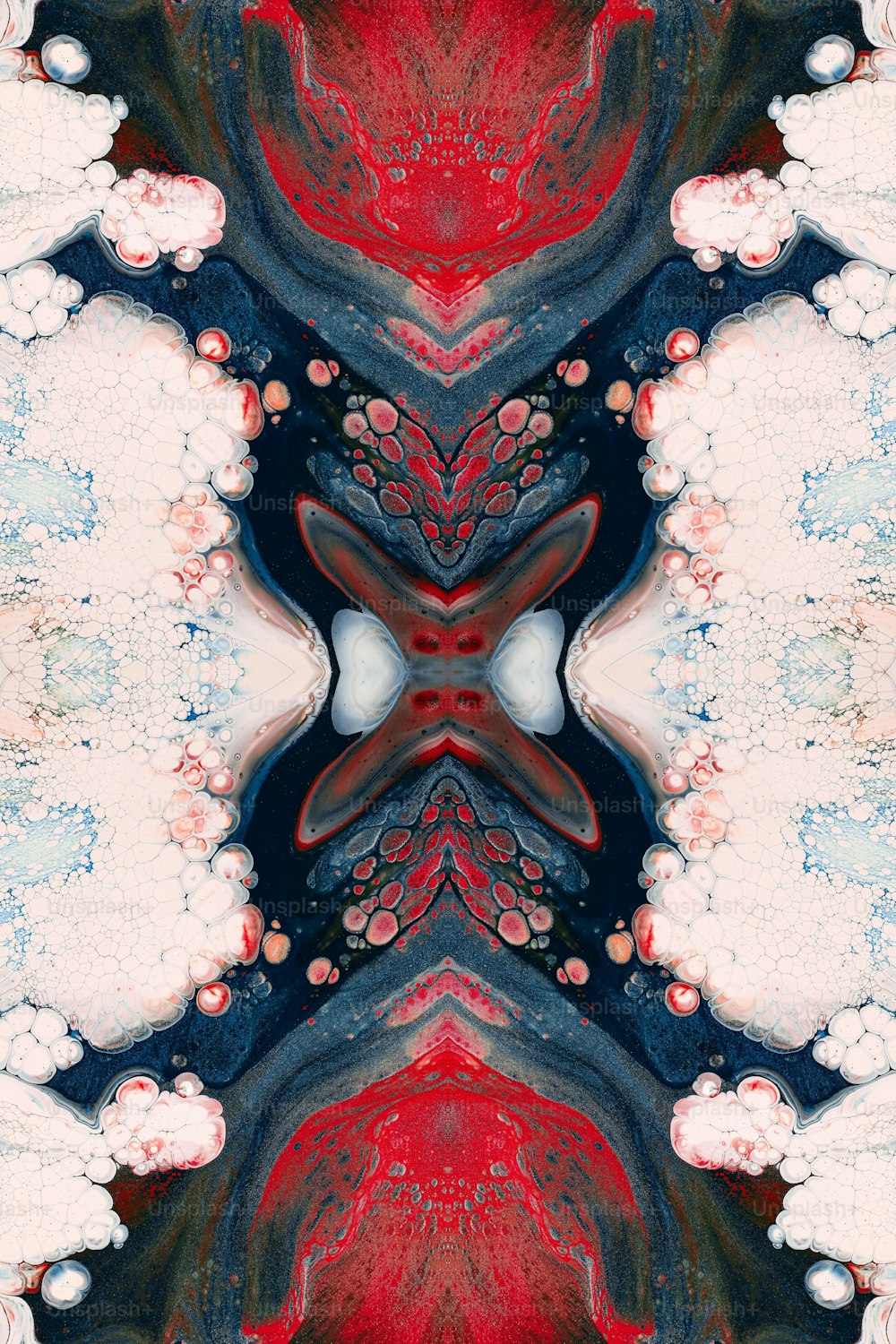 a red, white, and blue abstract design