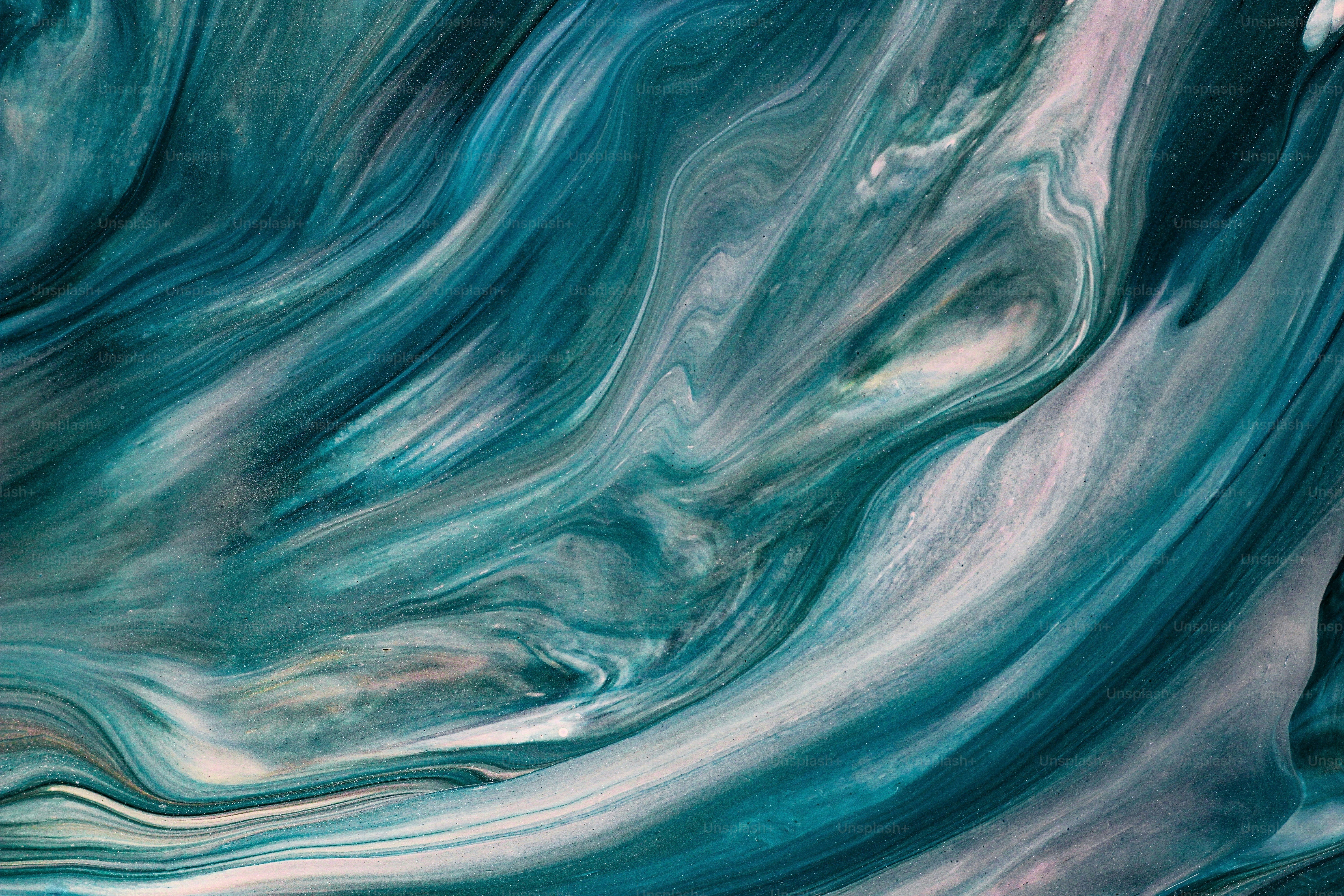 an abstract painting with blue and white colors