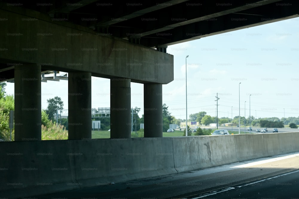 a view of a highway from under a bridge