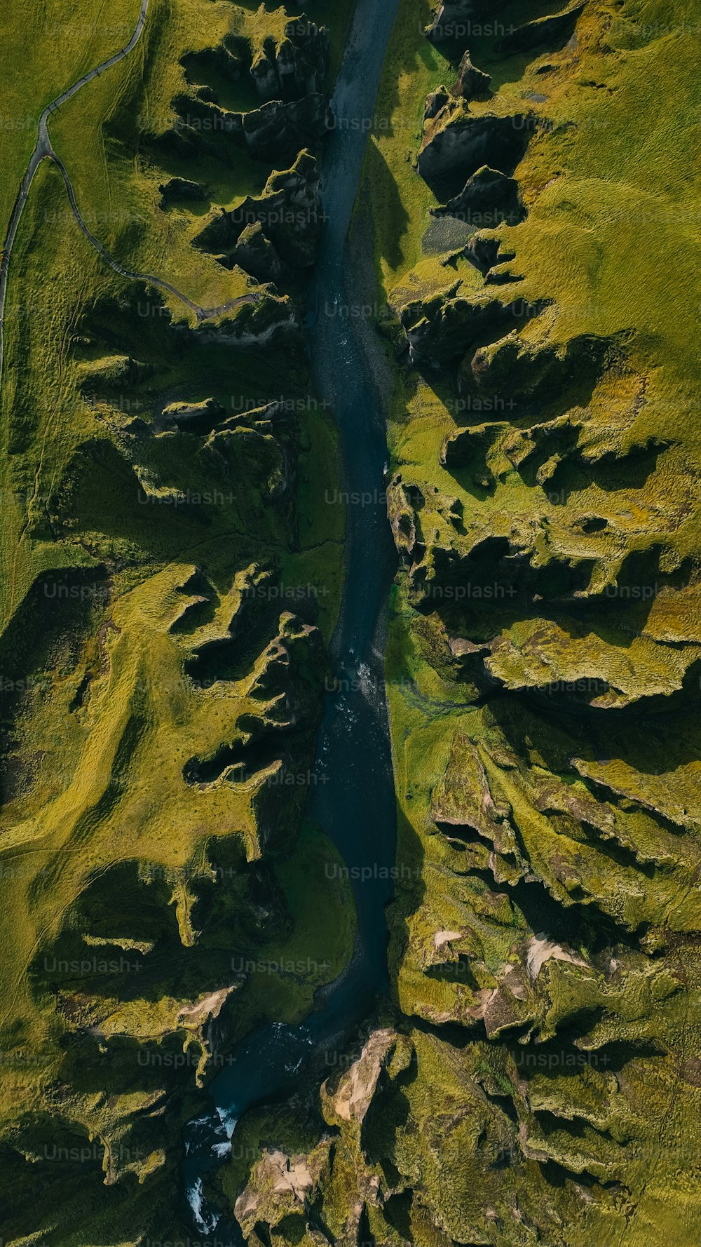 a river running through a lush green valley