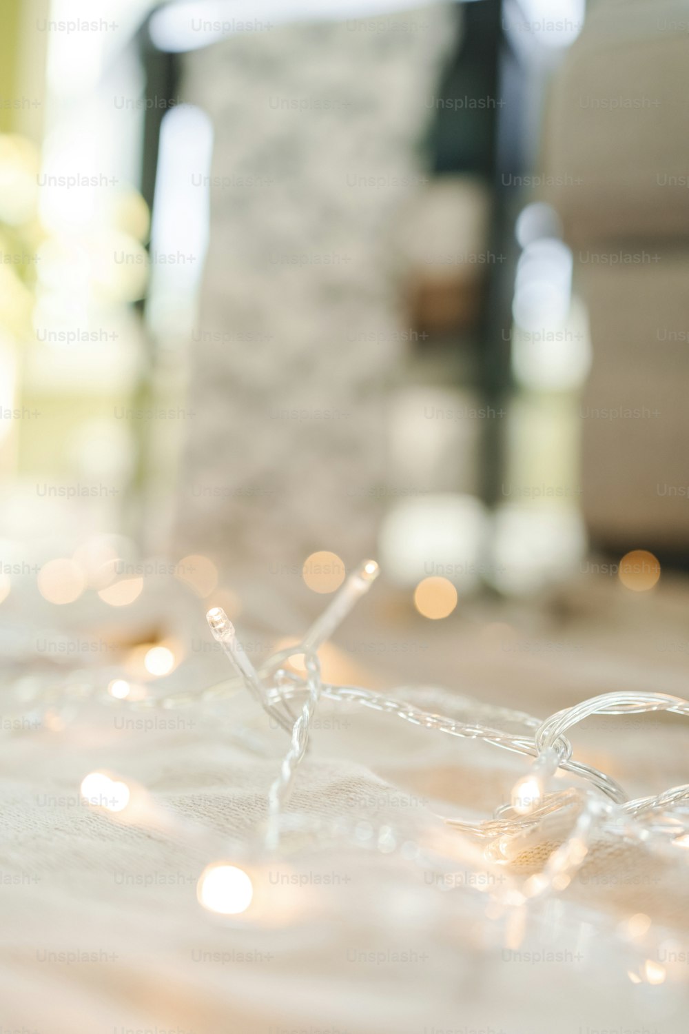a close up of a string of lights on a table