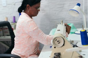 Beautiful coastal stitching in her workshop.