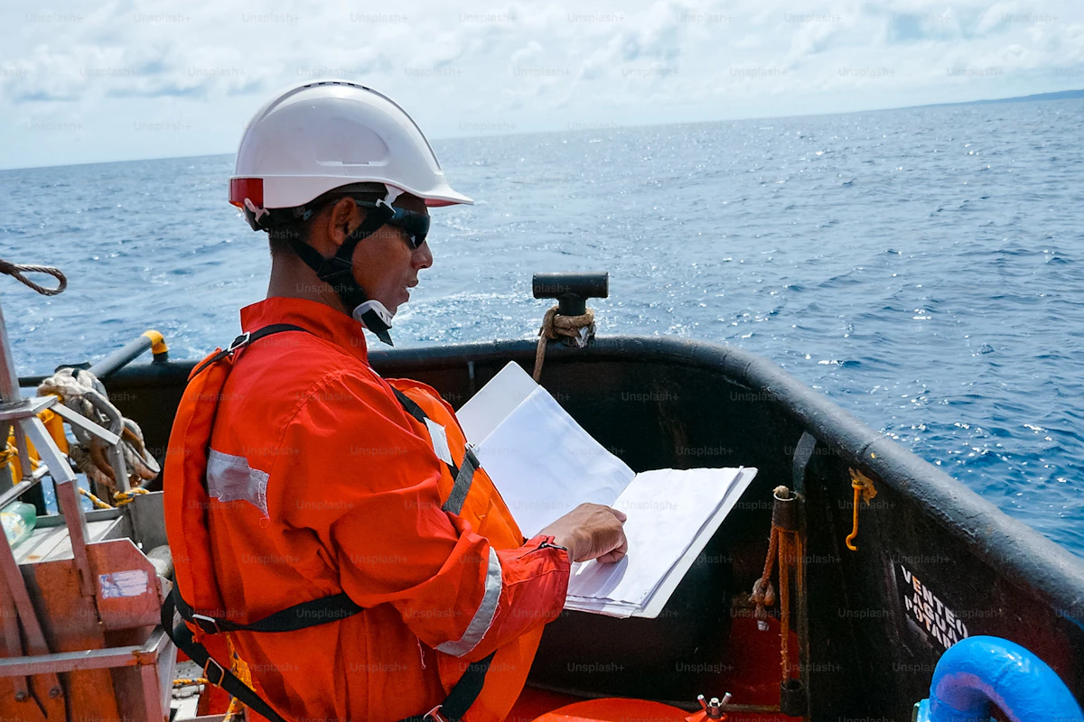 Maritime safety officer on industrial vessel