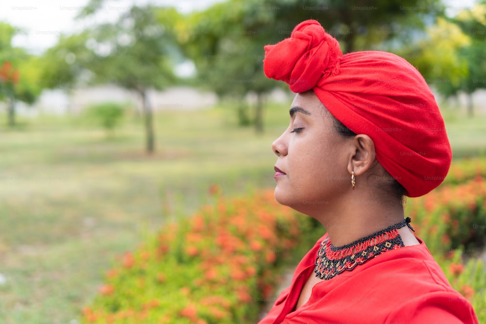 Beautiful Afro-American woman in typical Afro clothing