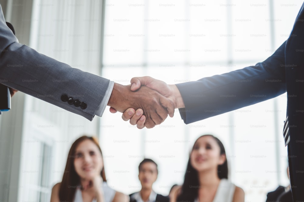 Businessman people shaking hands for  agreement office, teamwork and cooperation concept.