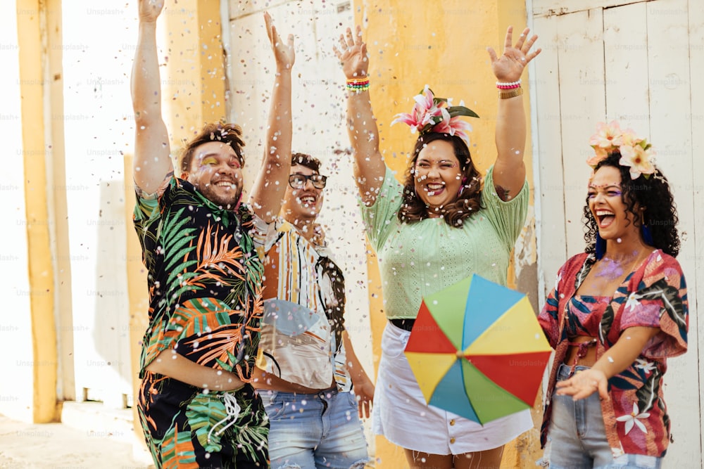 Brazilian Carnival. Group of friends celebrating carnival party