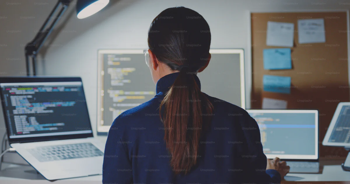 Software Engineer Overtime Young Asian woman, developer programmer, software engineer, IT support ...