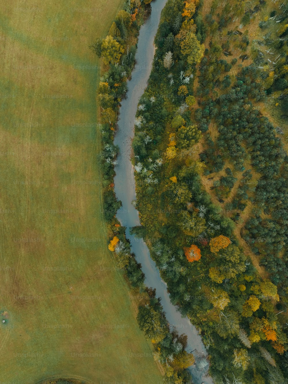 an aerial view of a golf course with a river running through it
