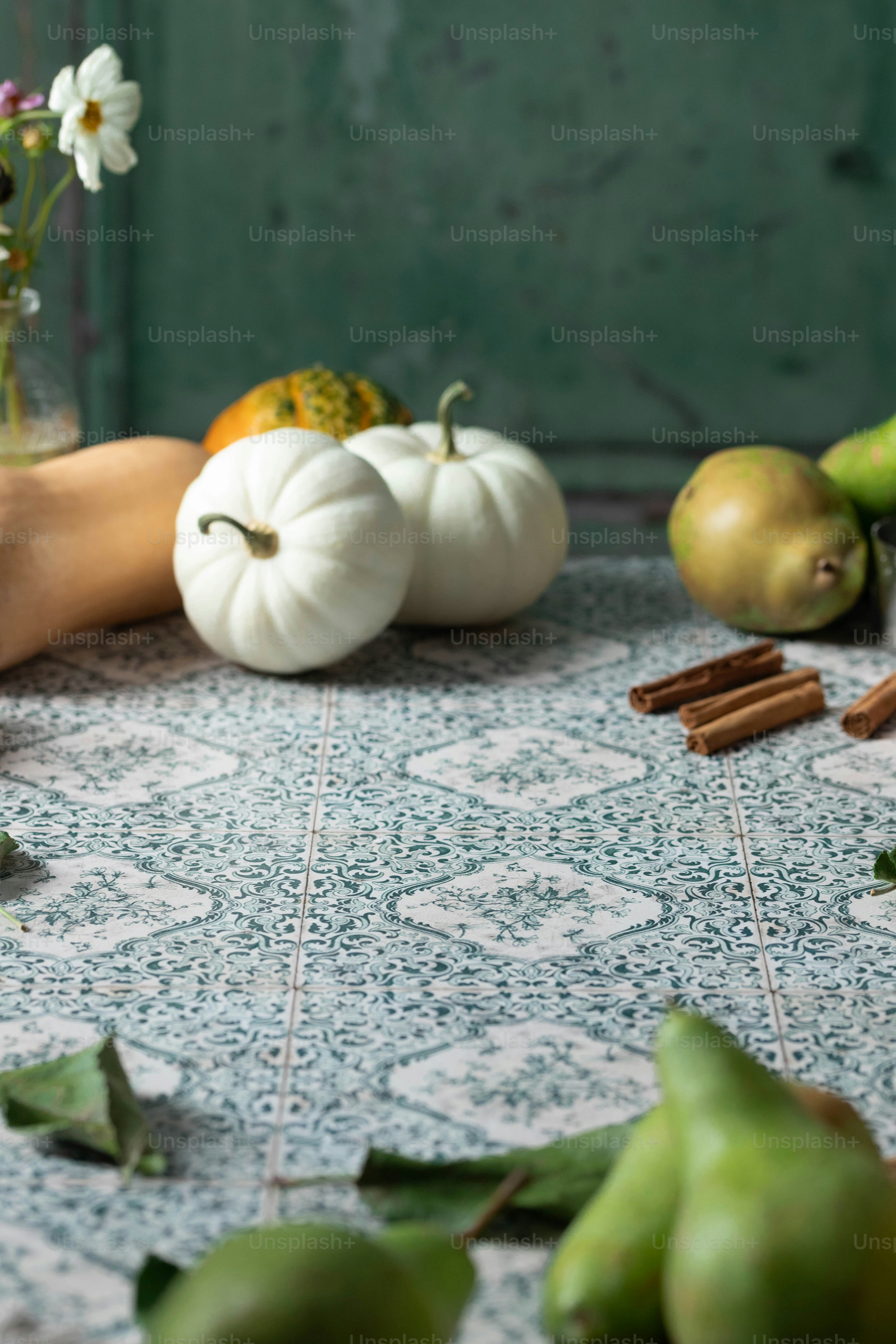 a table topped with different types of fruits and vegetables